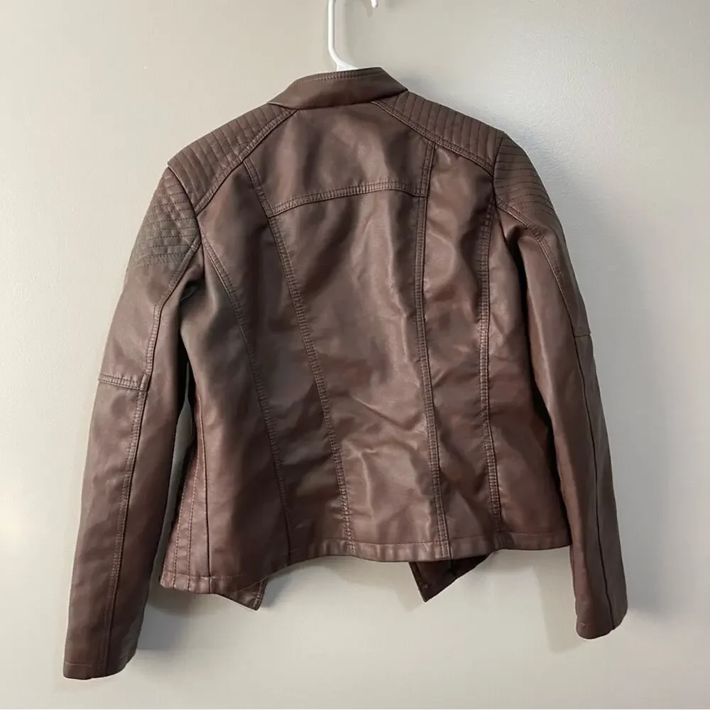 faux leather Moto jacket in brown - Picture 6 of 8